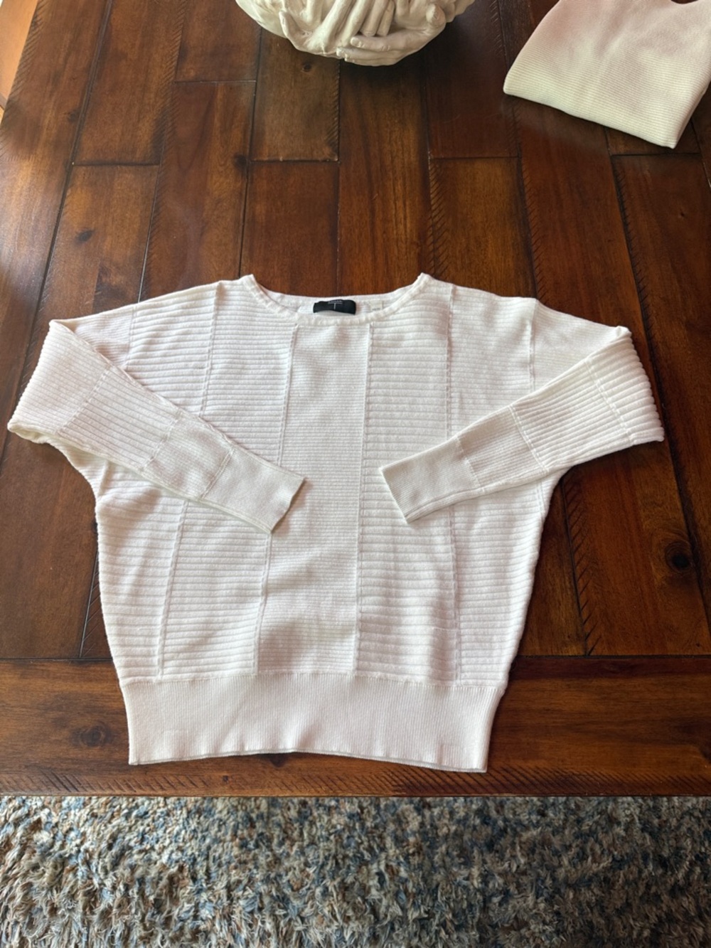 Tahari Cream Ribbed Crewneck Sweater